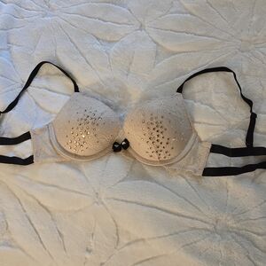 Elegant Cream and Black Studded Bra